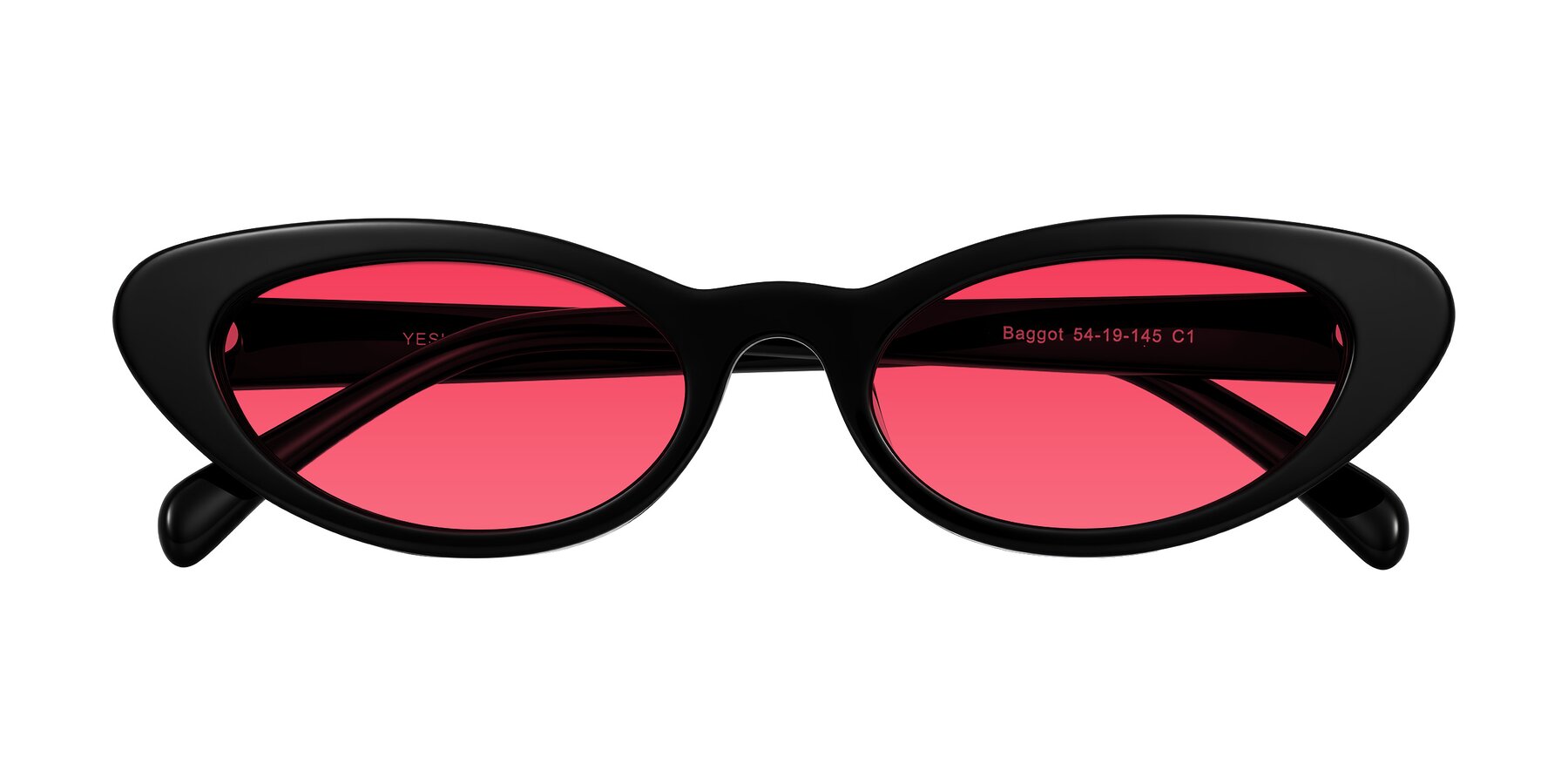 Folded Front of Baggot in Black with Red Tinted Lenses