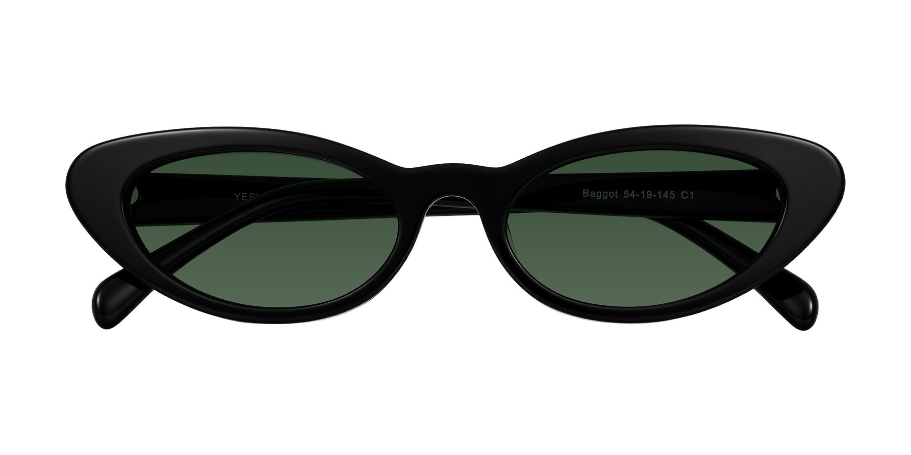 Folded Front of Baggot in Black with Green Tinted Lenses