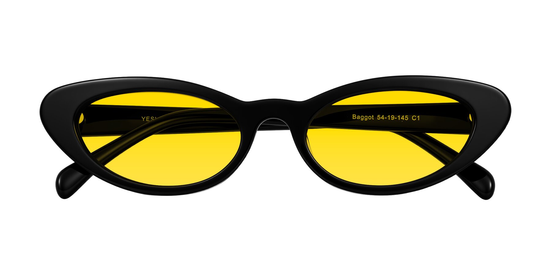 Folded Front of Baggot in Black with Yellow Tinted Lenses