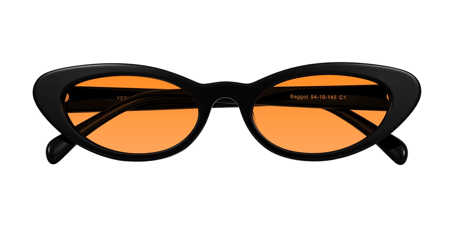 Folded Front of Baggot in Black with Orange Tinted Lenses