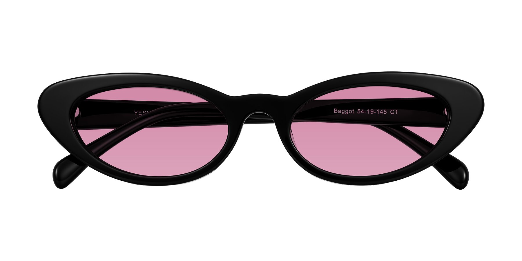 Folded Front of Baggot in Black with Medium Wine Tinted Lenses