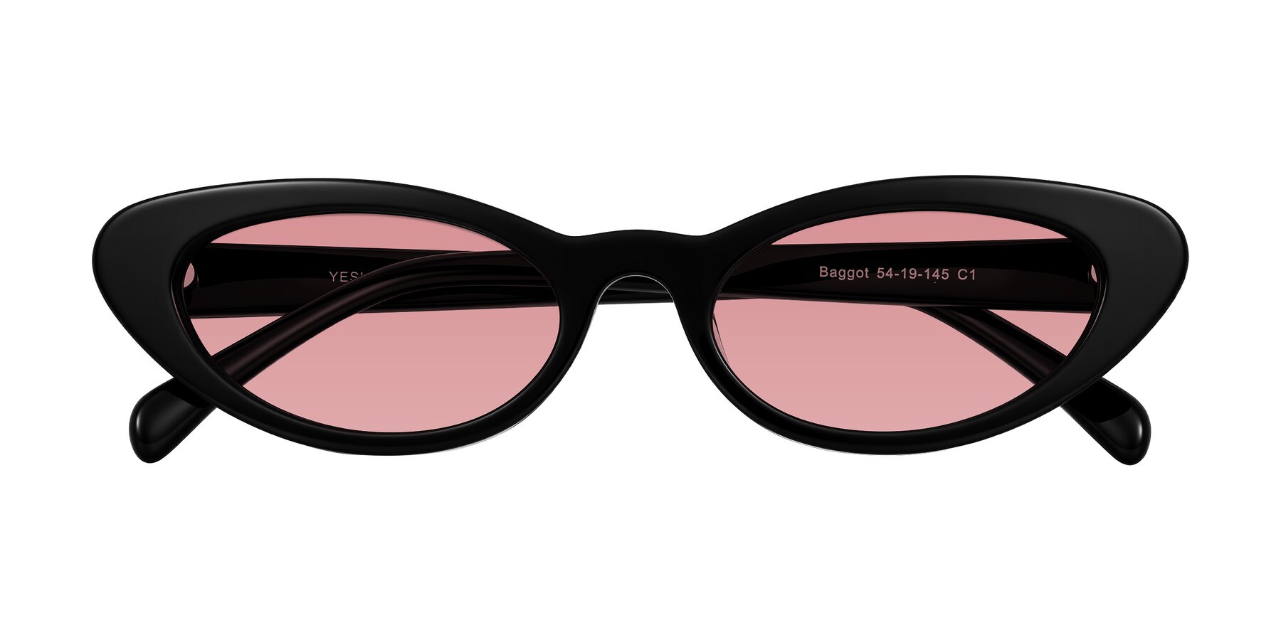 Folded Front of Baggot in Black with Medium Garnet Tinted Lenses