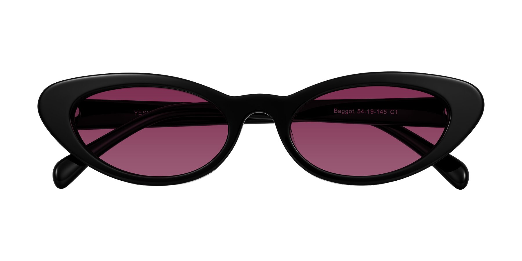 Folded Front of Baggot in Black with Wine Tinted Lenses