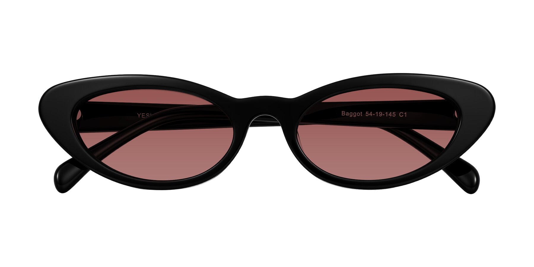 Folded Front of Baggot in Black with Garnet Tinted Lenses