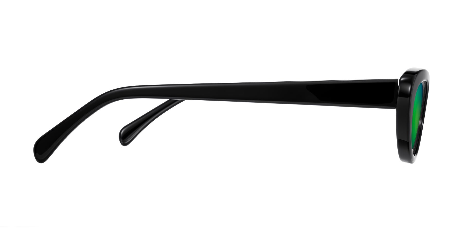 Side of Baggot in Black with Green Mirrored Lenses