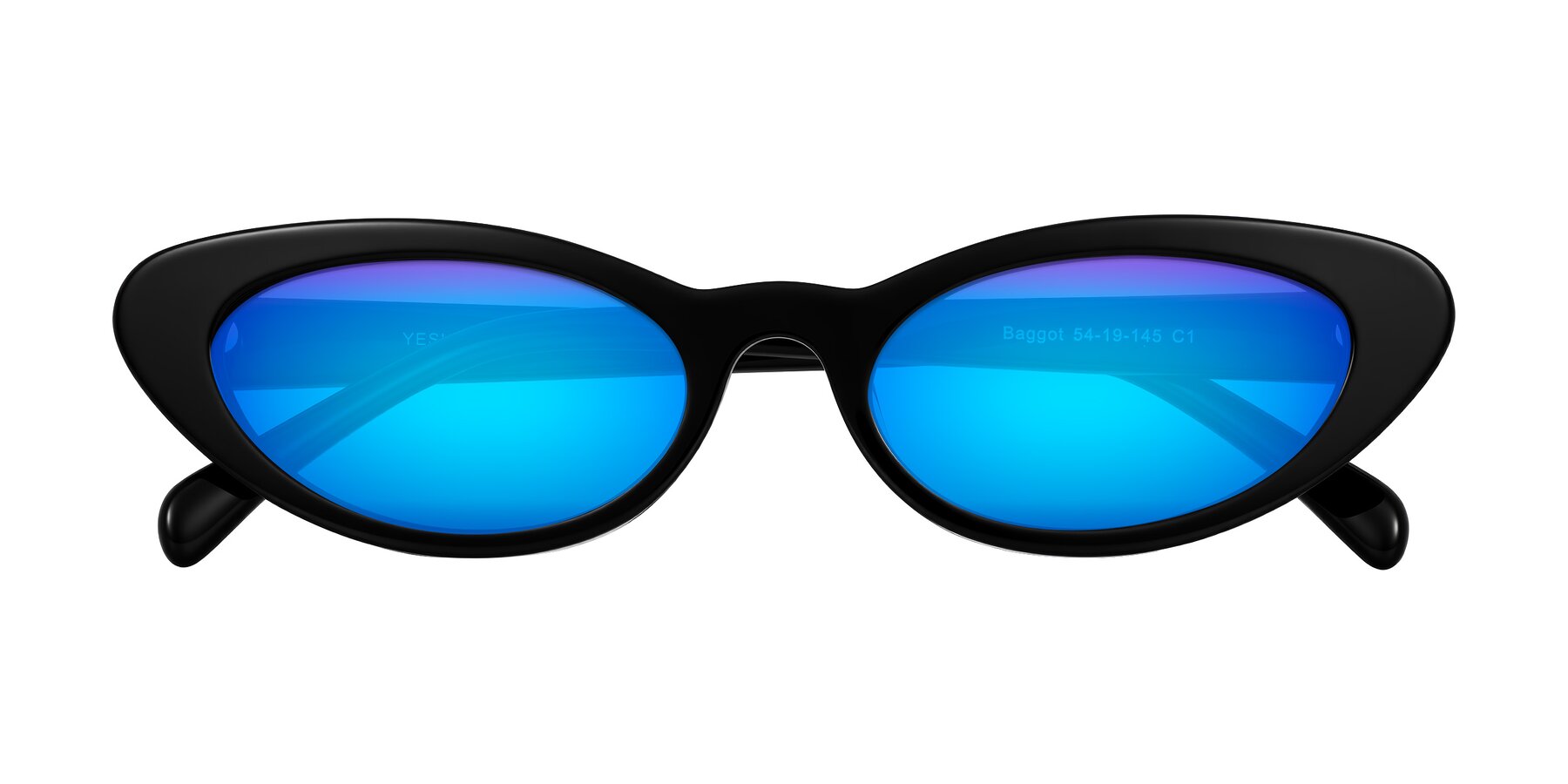 Folded Front of Baggot in Black with Blue Mirrored Lenses