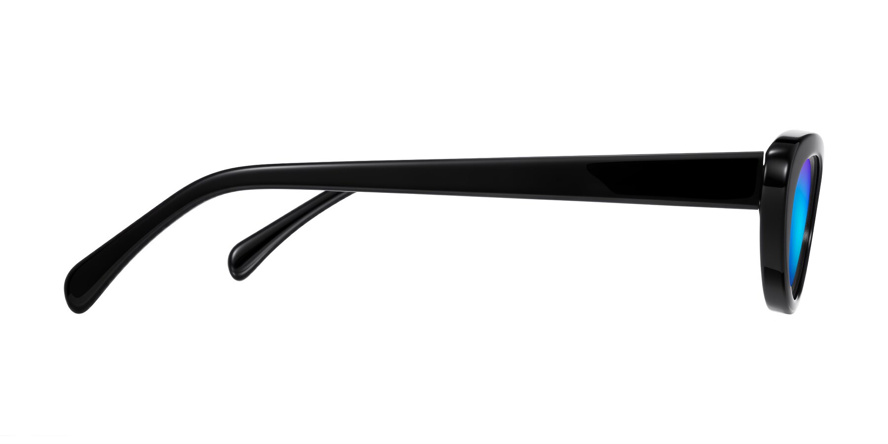 Side of Baggot in Black with Blue Mirrored Lenses