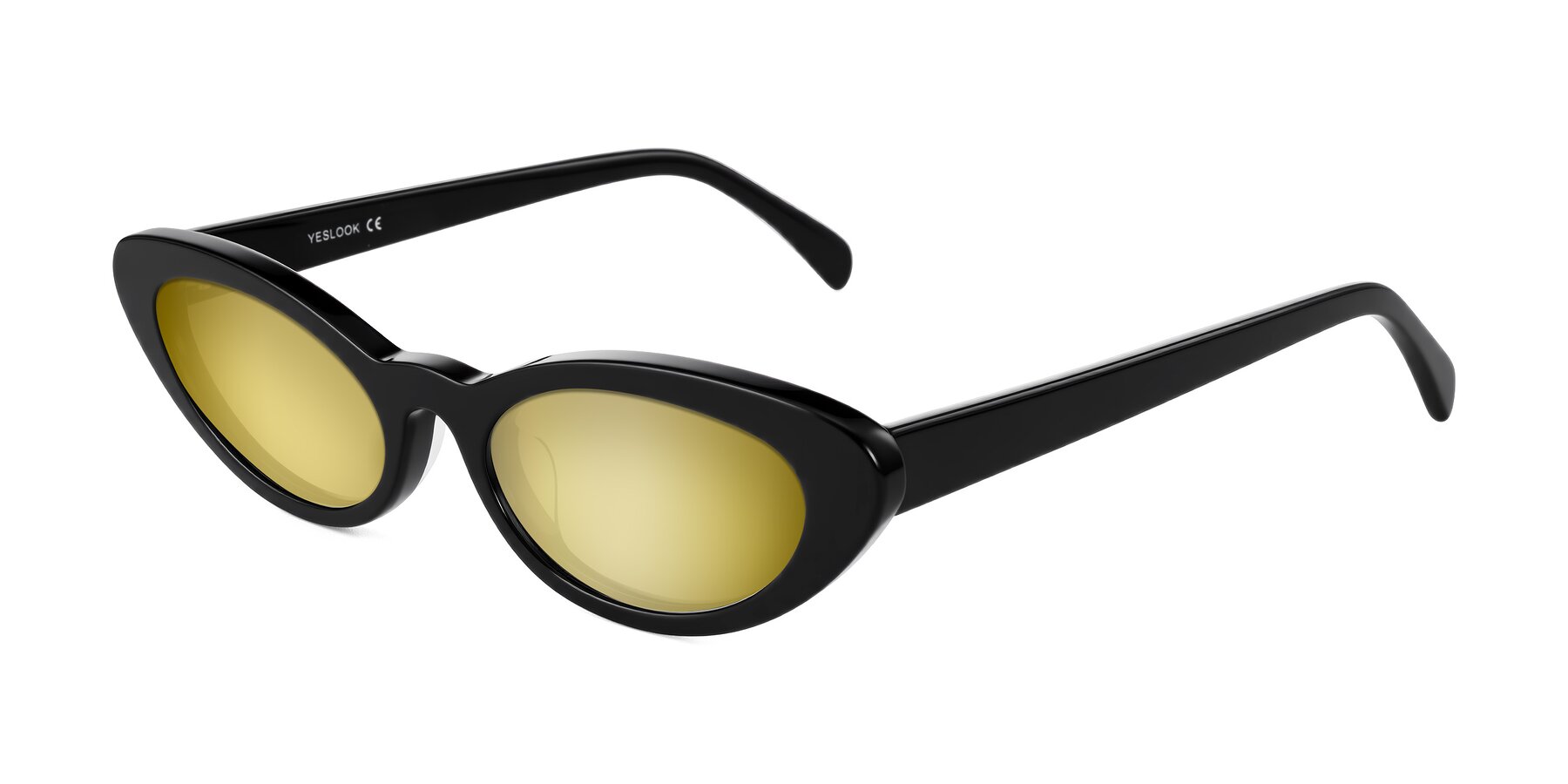 Angle of Baggot in Black with Gold Mirrored Lenses