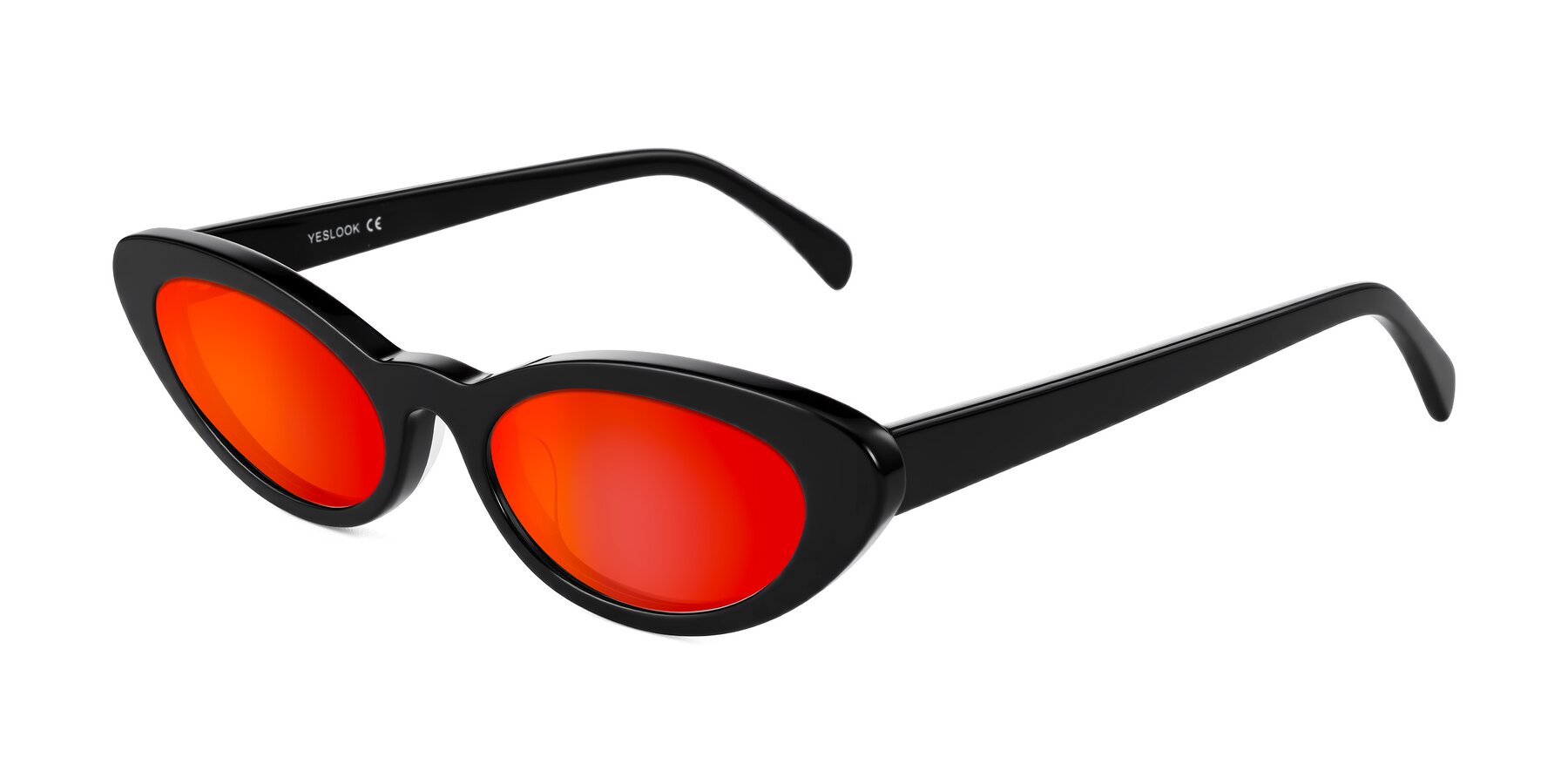 Angle of Baggot in Black with Red Gold Mirrored Lenses