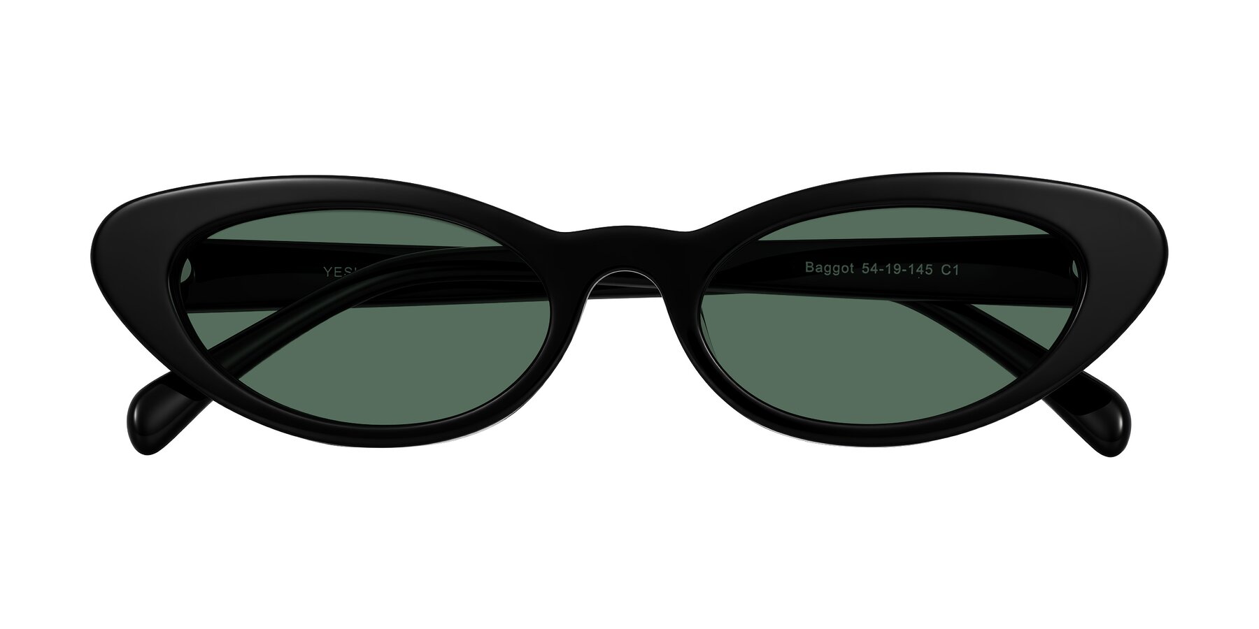 Folded Front of Baggot in Black with Green Polarized Lenses