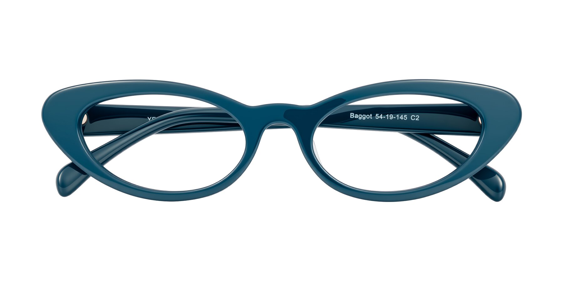 Folded Front of Baggot in Peacock Blue with Clear Eyeglass Lenses
