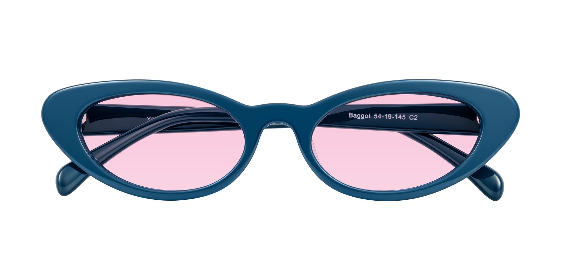 Folded Front of Baggot in Yale Blue with Light Pink Tinted Lenses