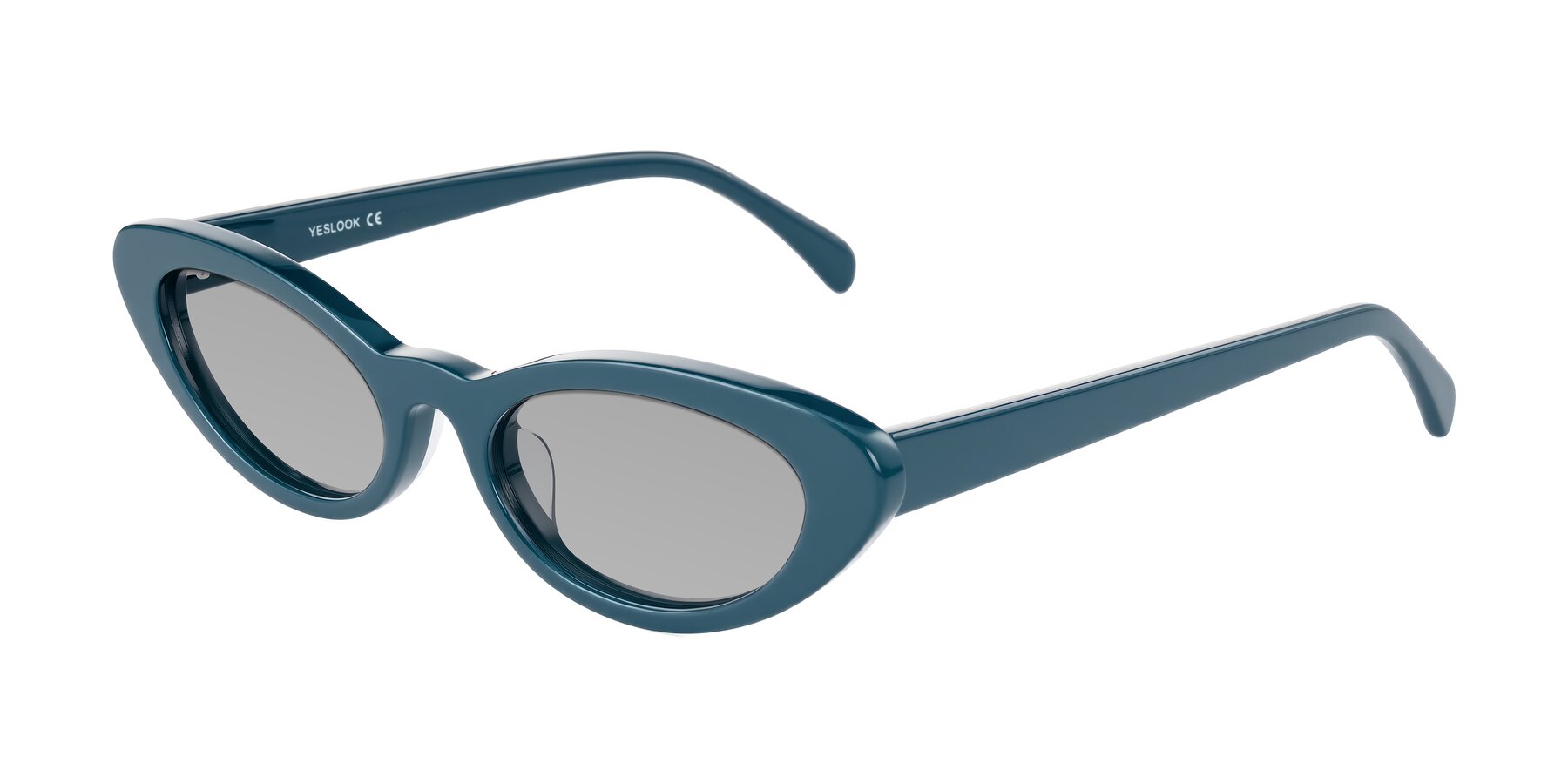 Angle of Baggot in Peacock Blue with Light Gray Tinted Lenses