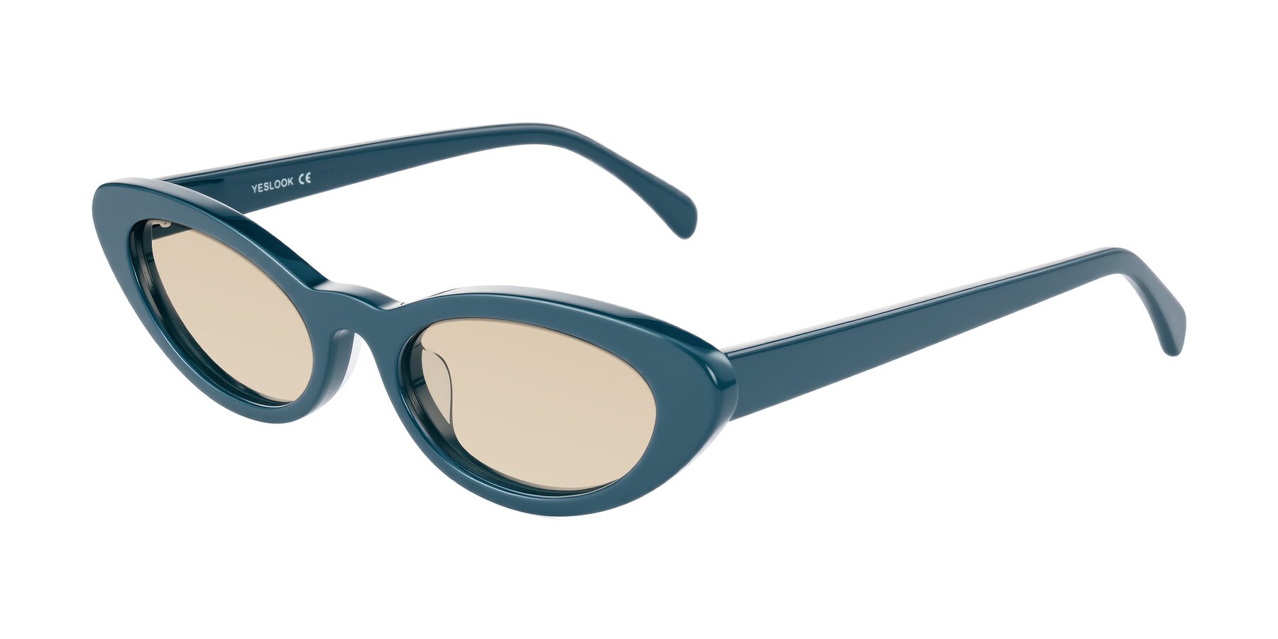 Angle of Baggot in Peacock Blue with Light Brown Tinted Lenses