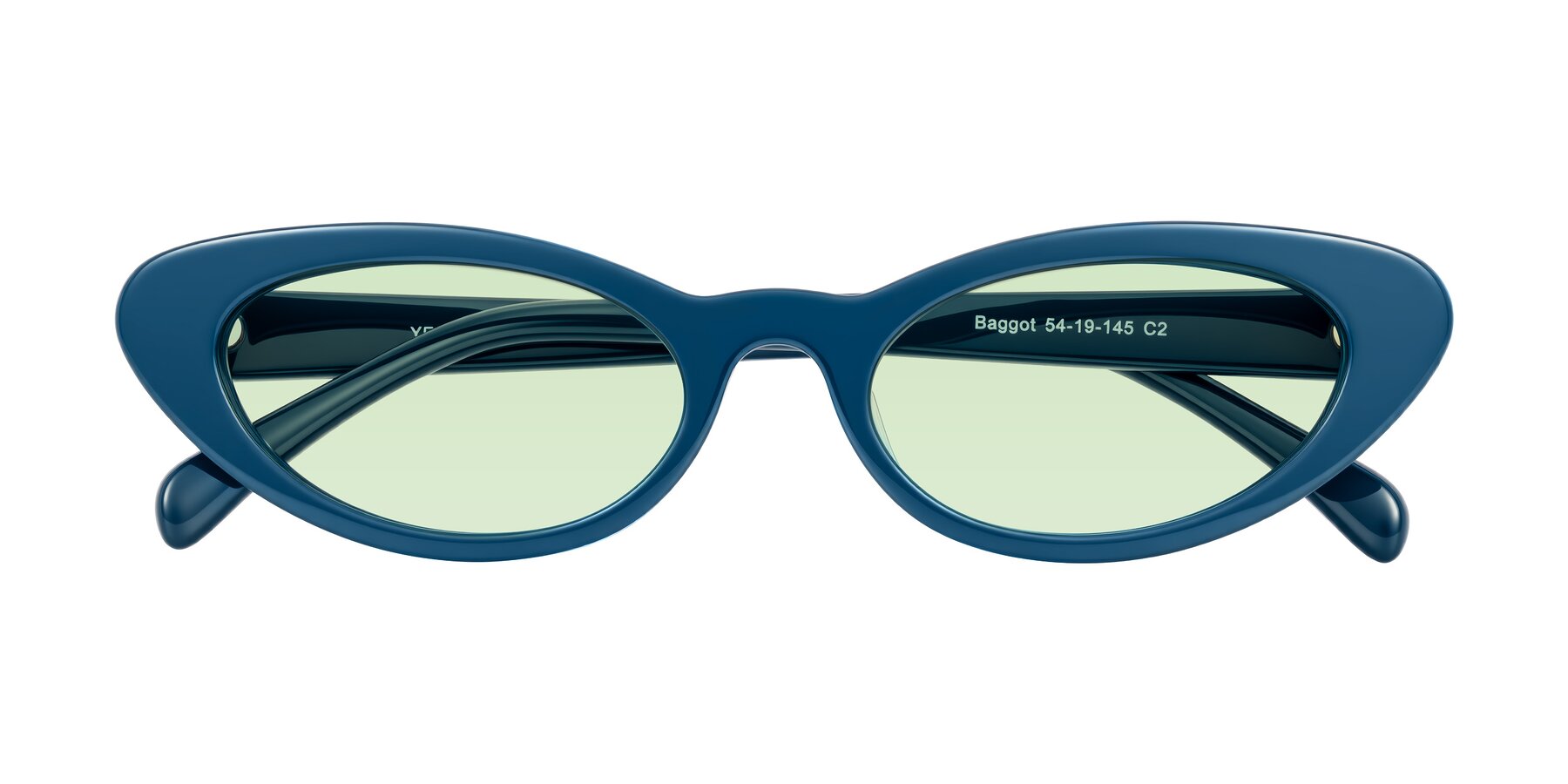 Folded Front of Baggot in Yale Blue with Light Green Tinted Lenses