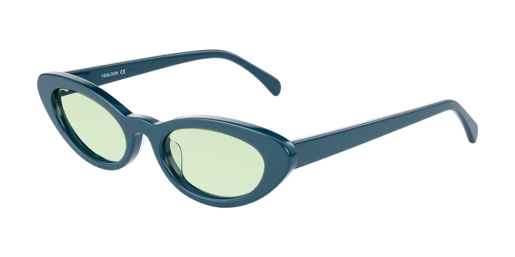 Angle of Baggot in Peacock Blue with Light Green Tinted Lenses