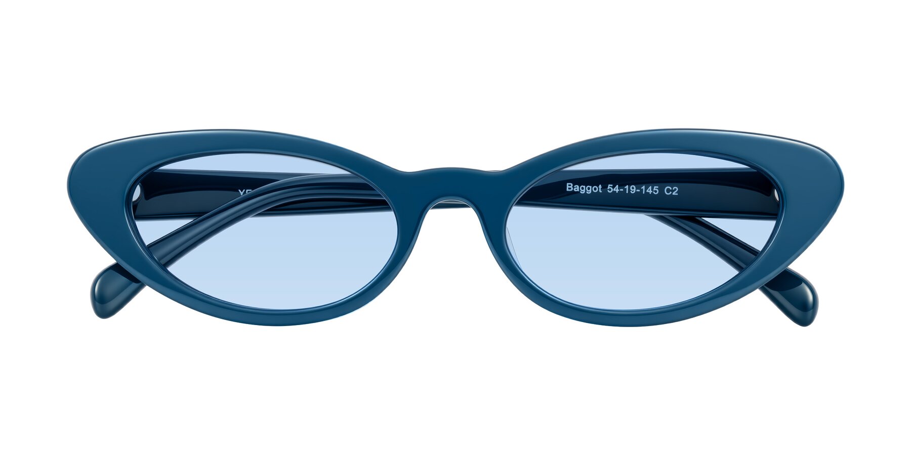 Folded Front of Baggot in Yale Blue with Light Blue Tinted Lenses