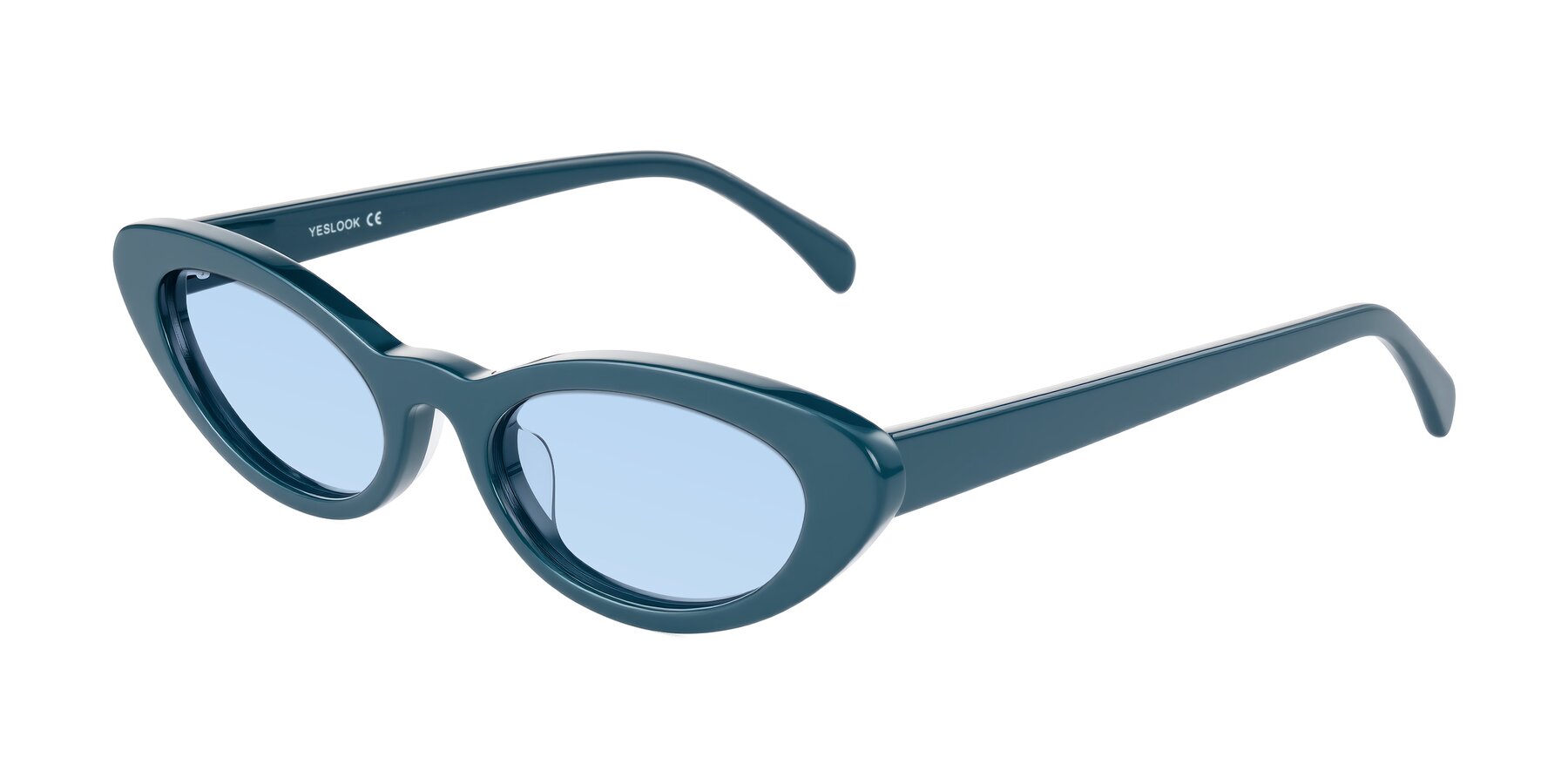 Angle of Baggot in Peacock Blue with Light Blue Tinted Lenses