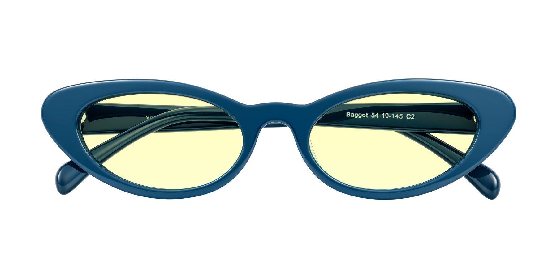 Folded Front of Baggot in Yale Blue with Light Yellow Tinted Lenses