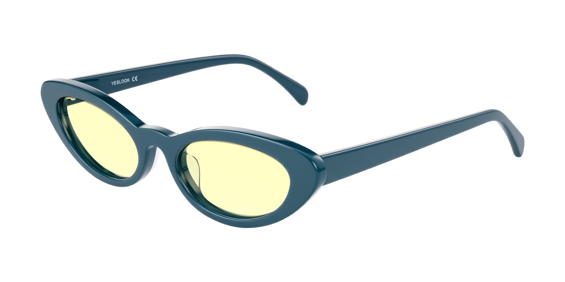 Angle of Baggot in Peacock Blue with Light Yellow Tinted Lenses