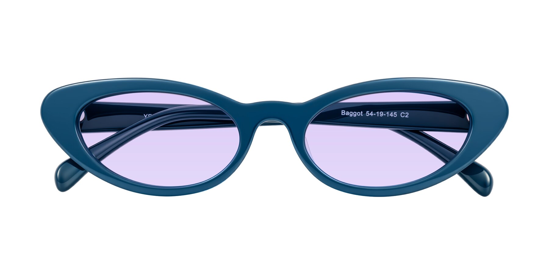 Folded Front of Baggot in Yale Blue with Light Purple Tinted Lenses