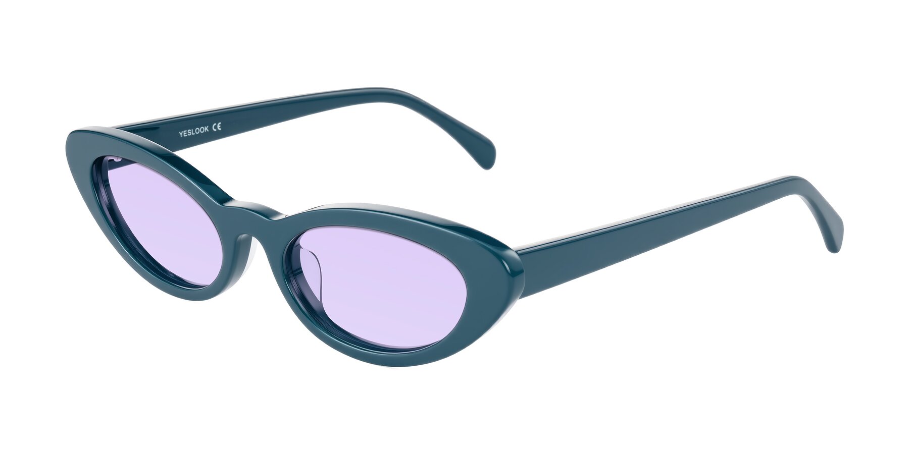Angle of Baggot in Peacock Blue with Light Purple Tinted Lenses