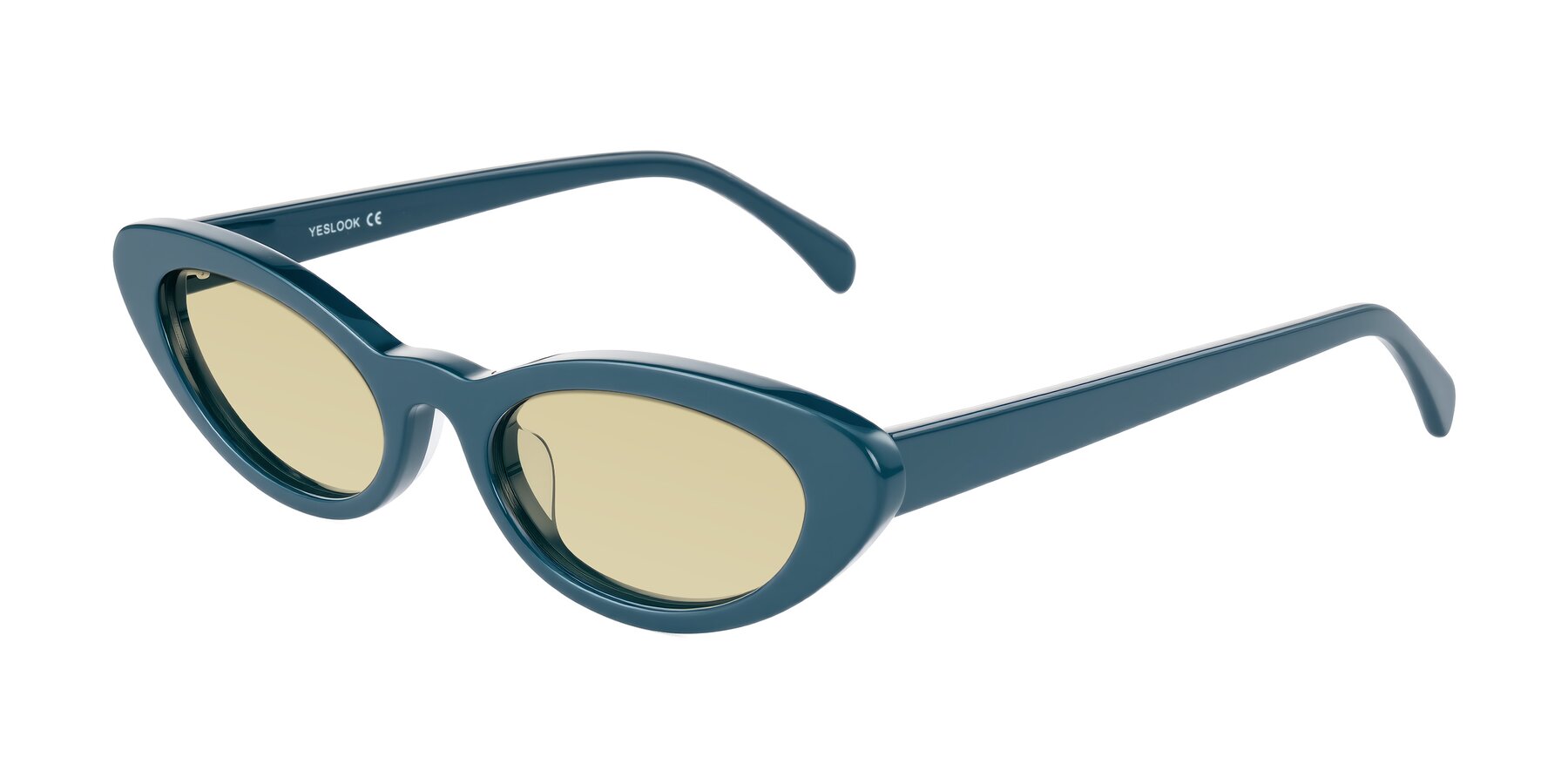 Angle of Baggot in Peacock Blue with Light Champagne Tinted Lenses