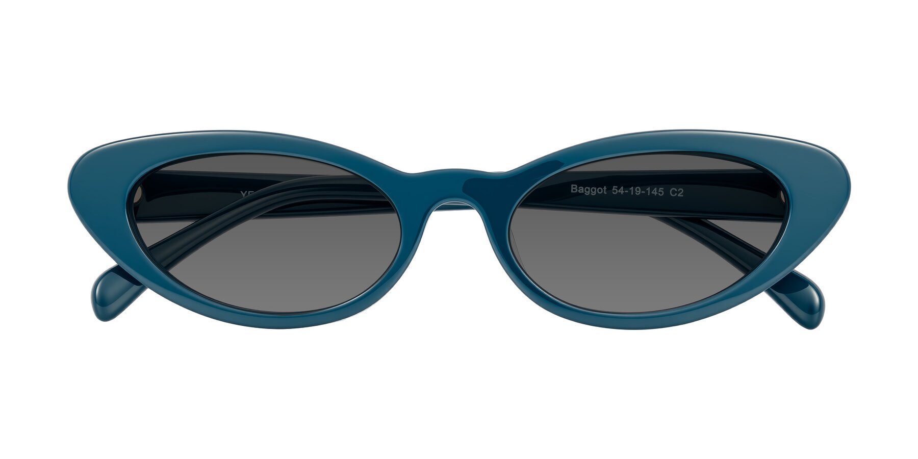 Folded Front of Baggot in Peacock Blue with Medium Gray Tinted Lenses