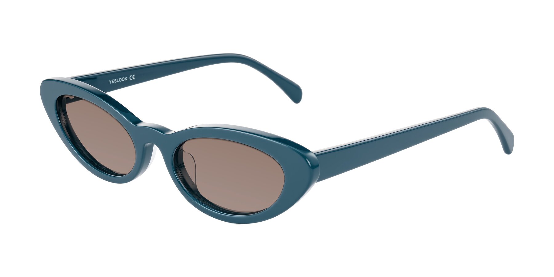 Angle of Baggot in Peacock Blue with Medium Brown Tinted Lenses