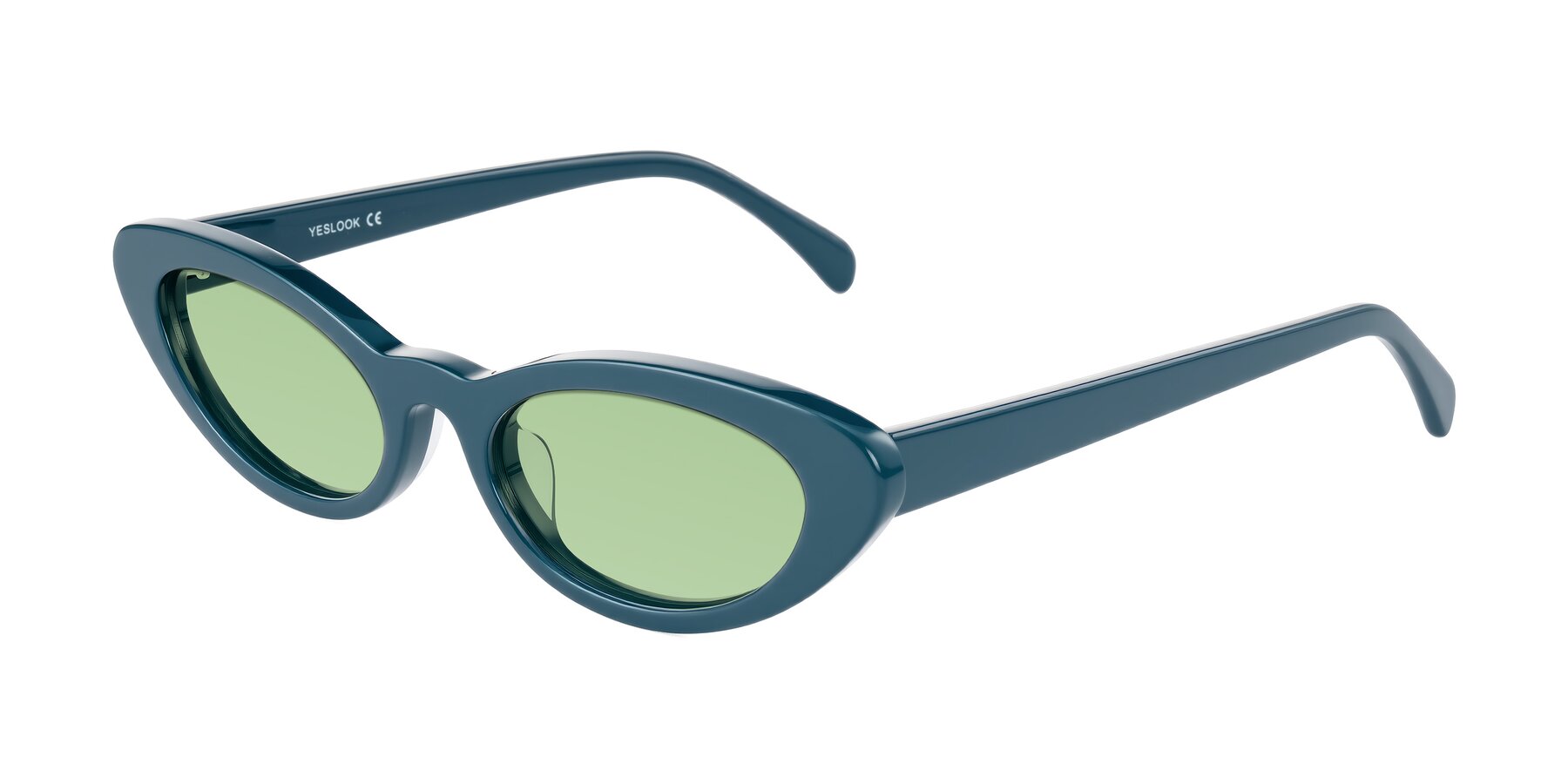 Angle of Baggot in Peacock Blue with Medium Green Tinted Lenses