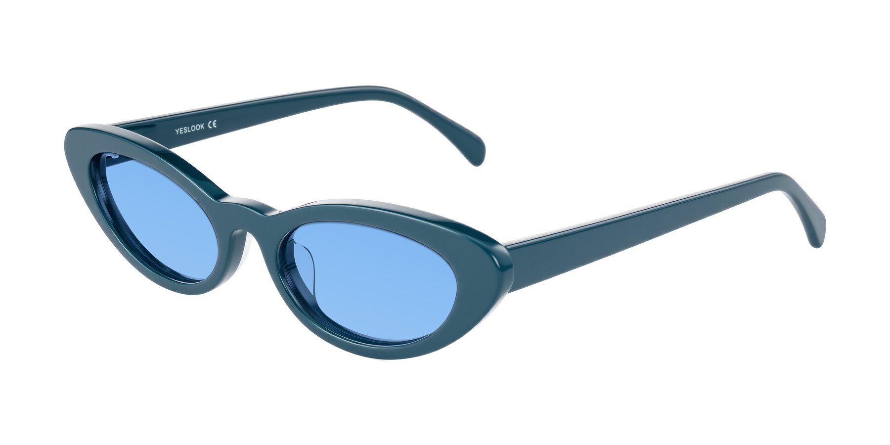 Angle of Baggot in Peacock Blue with Medium Blue Tinted Lenses