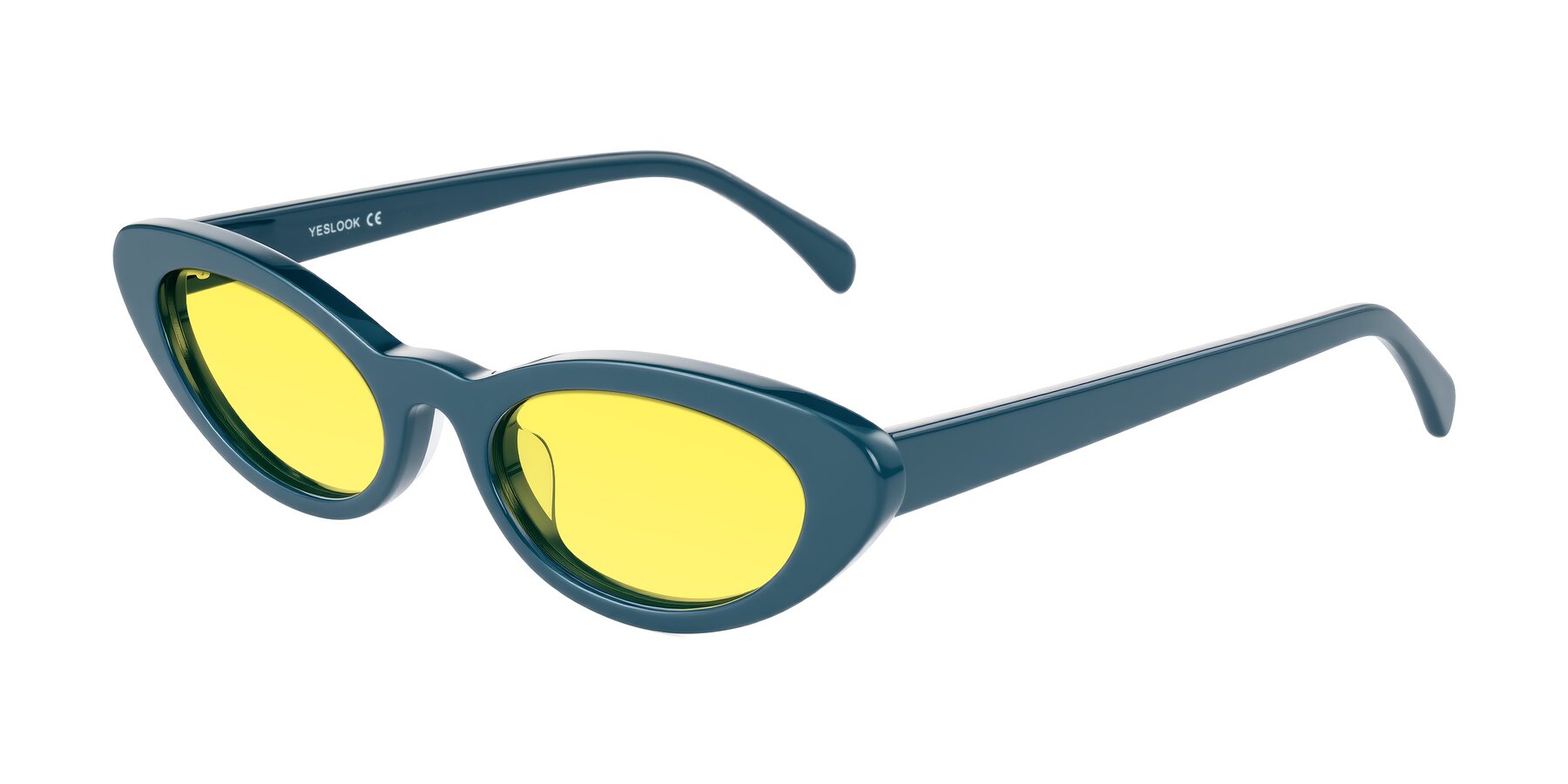 Angle of Baggot in Peacock Blue with Medium Yellow Tinted Lenses