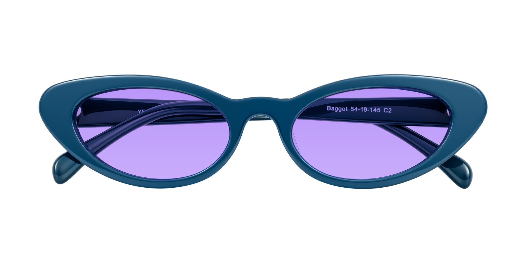 Folded Front of Baggot in Yale Blue with Medium Purple Tinted Lenses