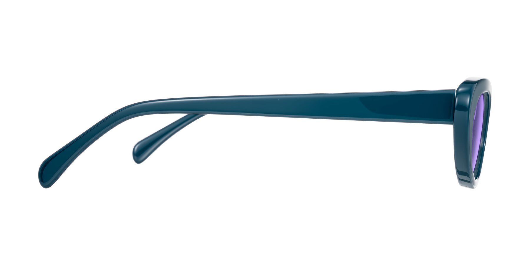 Side of Baggot in Peacock Blue with Medium Purple Tinted Lenses