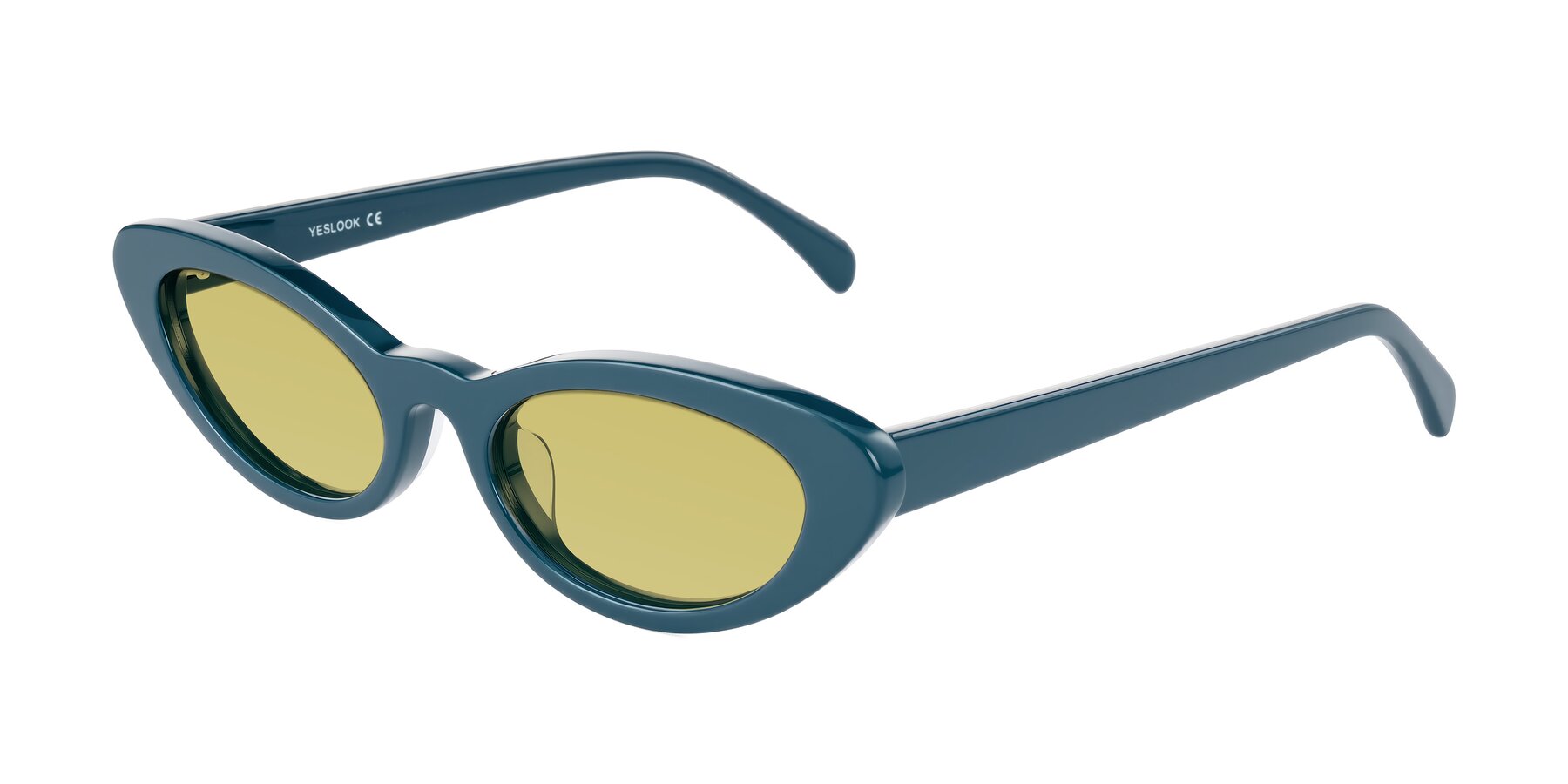 Angle of Baggot in Peacock Blue with Medium Champagne Tinted Lenses