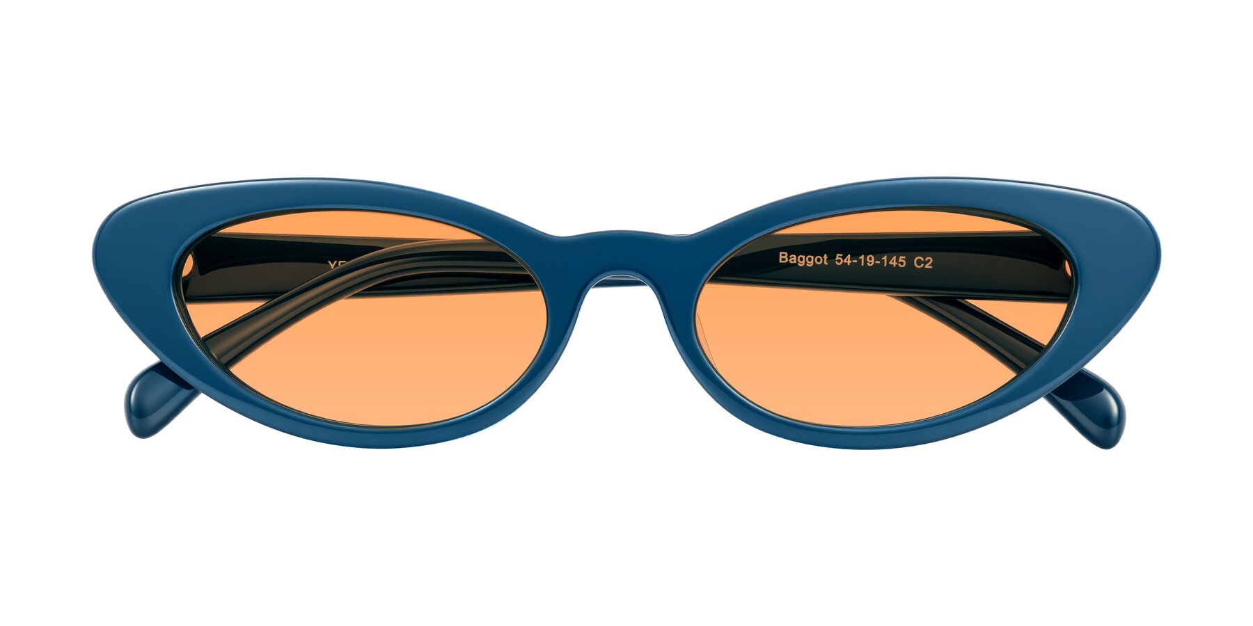 Folded Front of Baggot in Yale Blue with Medium Orange Tinted Lenses