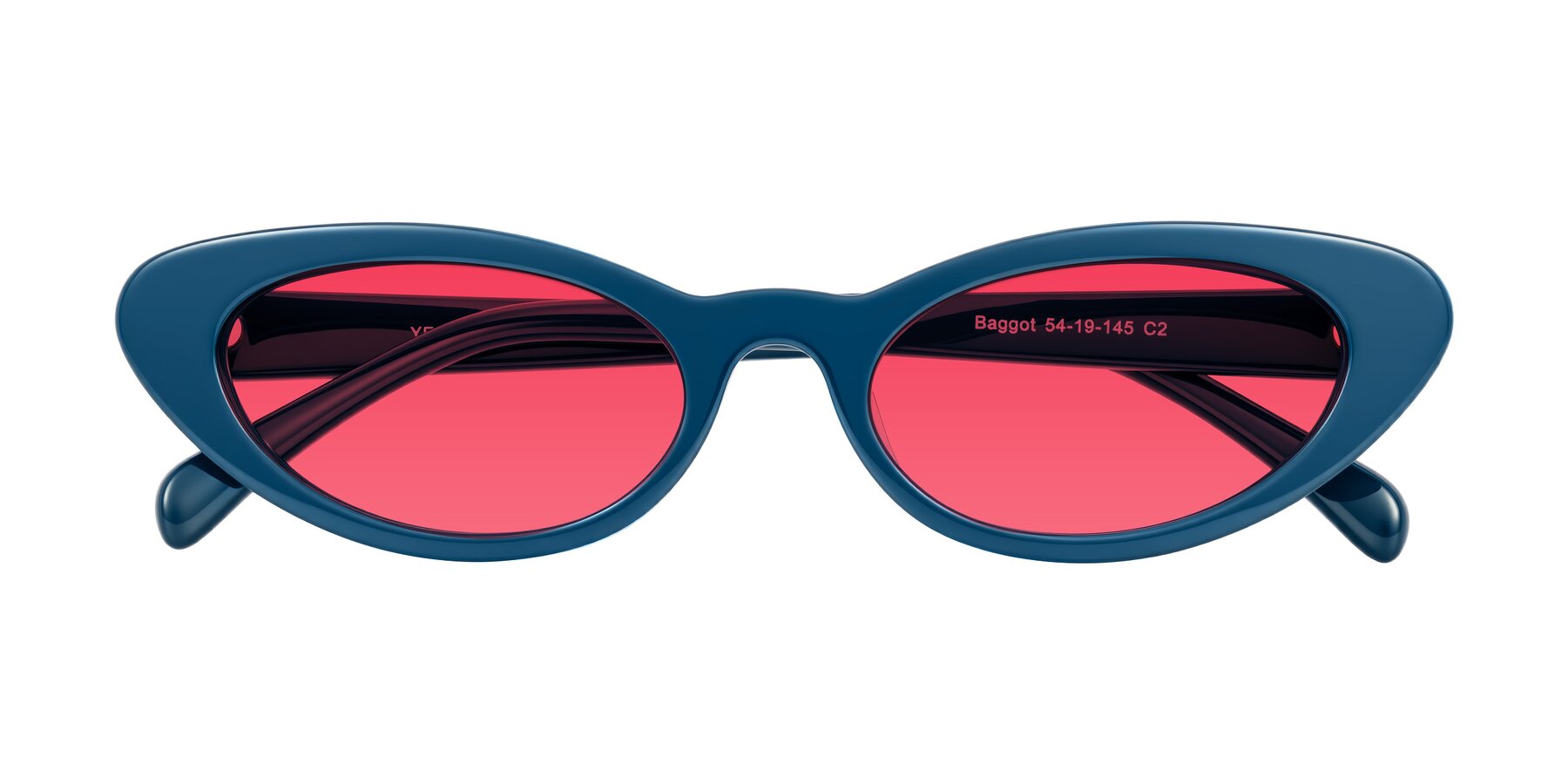 Folded Front of Baggot in Yale Blue with Red Tinted Lenses