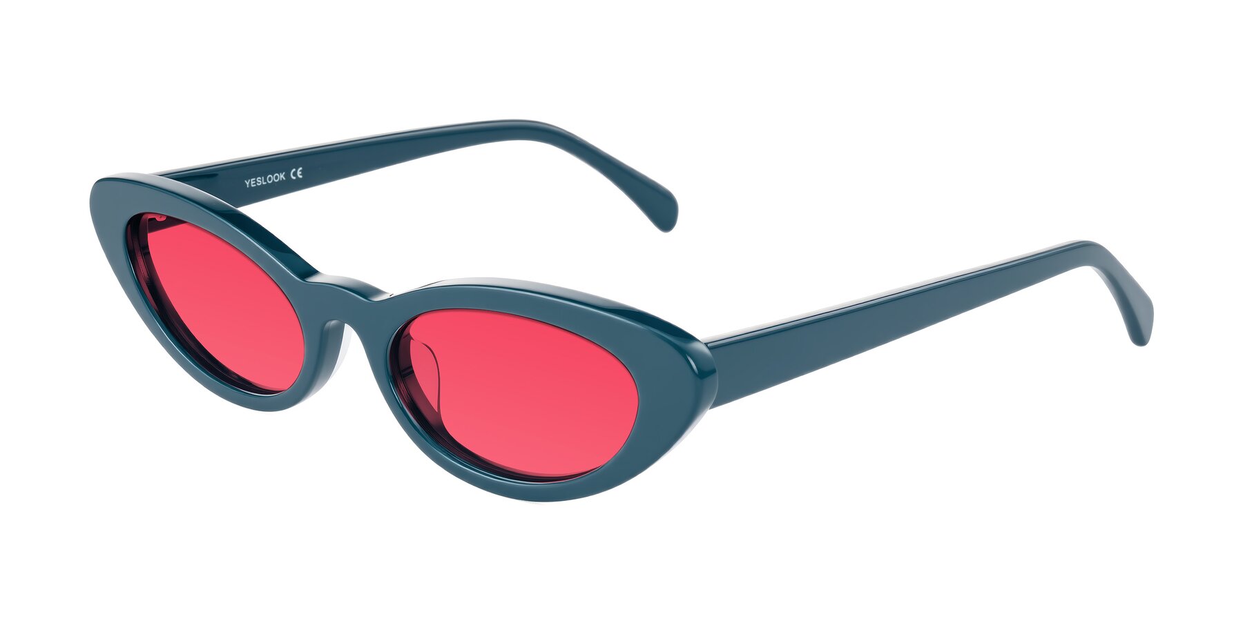 Angle of Baggot in Peacock Blue with Red Tinted Lenses