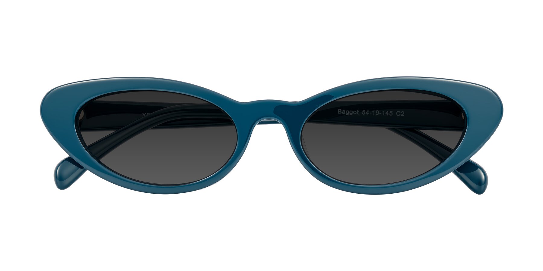 Folded Front of Baggot in Peacock Blue with Gray Tinted Lenses