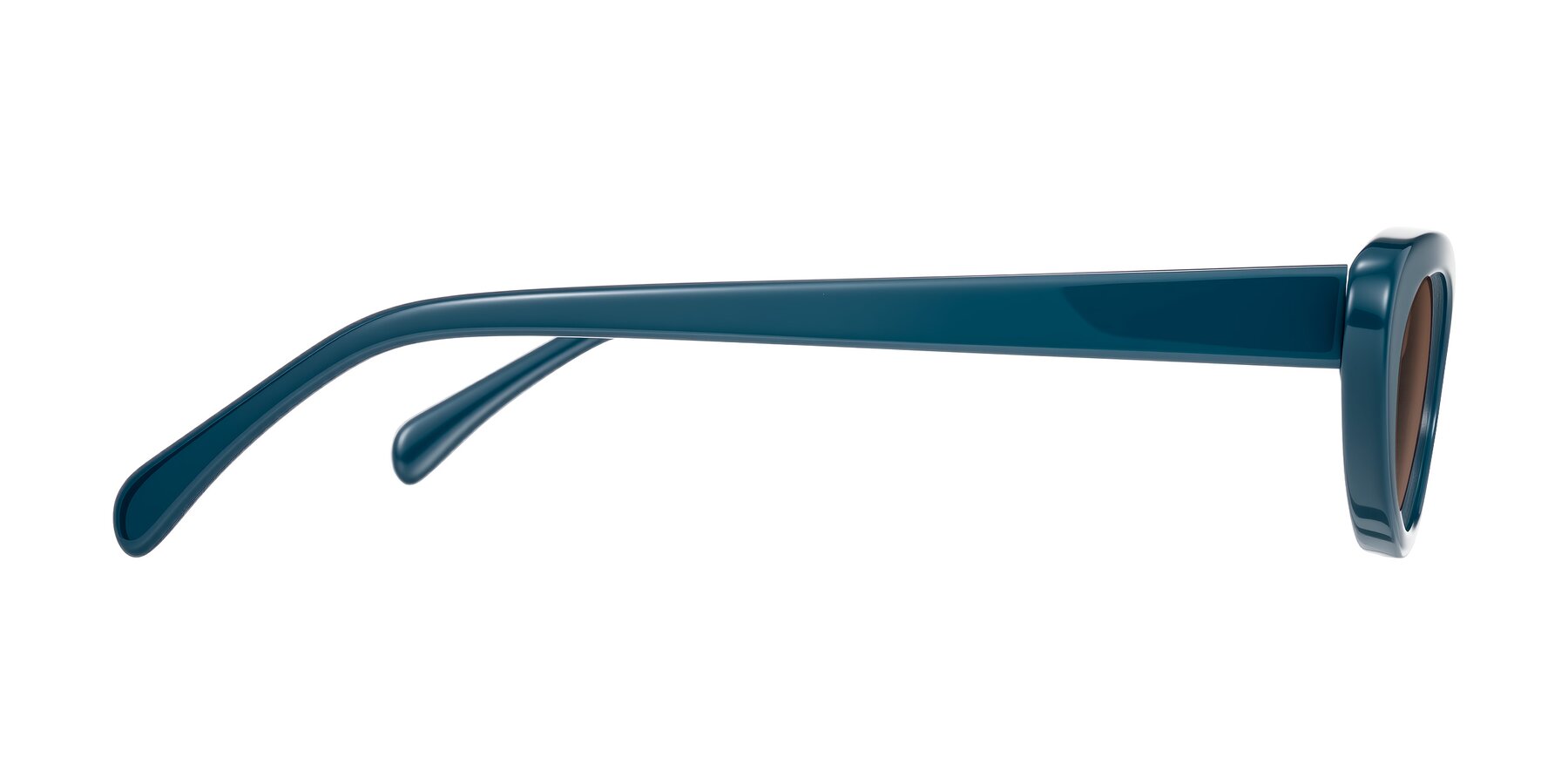 Side of Baggot in Peacock Blue with Brown Tinted Lenses