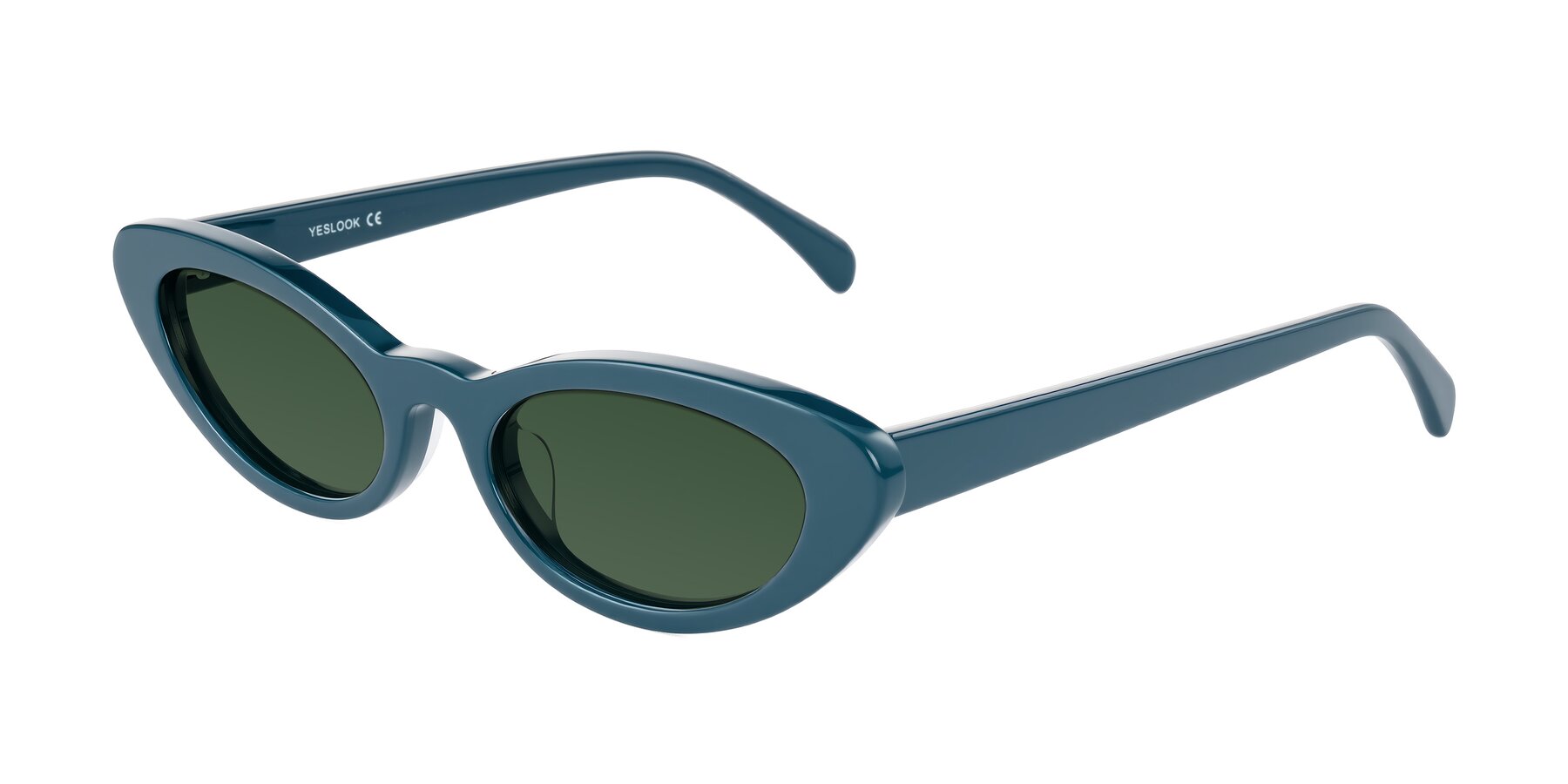 Angle of Baggot in Peacock Blue with Green Tinted Lenses