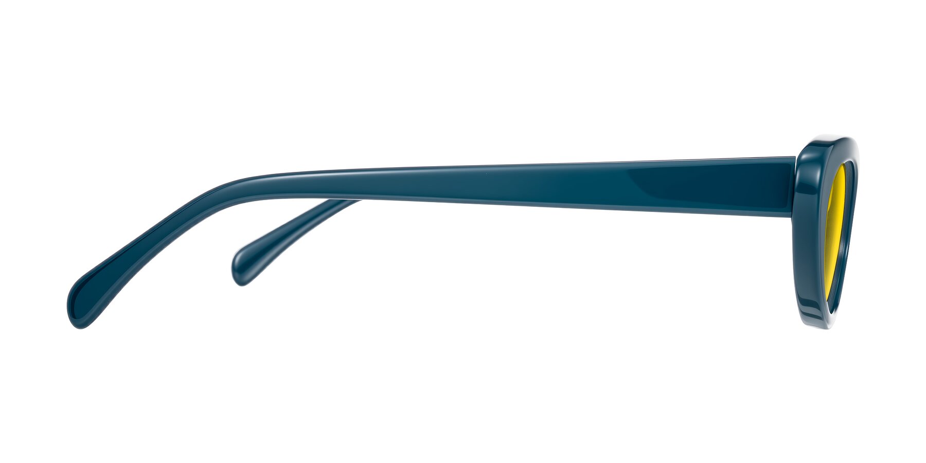 Side of Baggot in Peacock Blue with Yellow Tinted Lenses