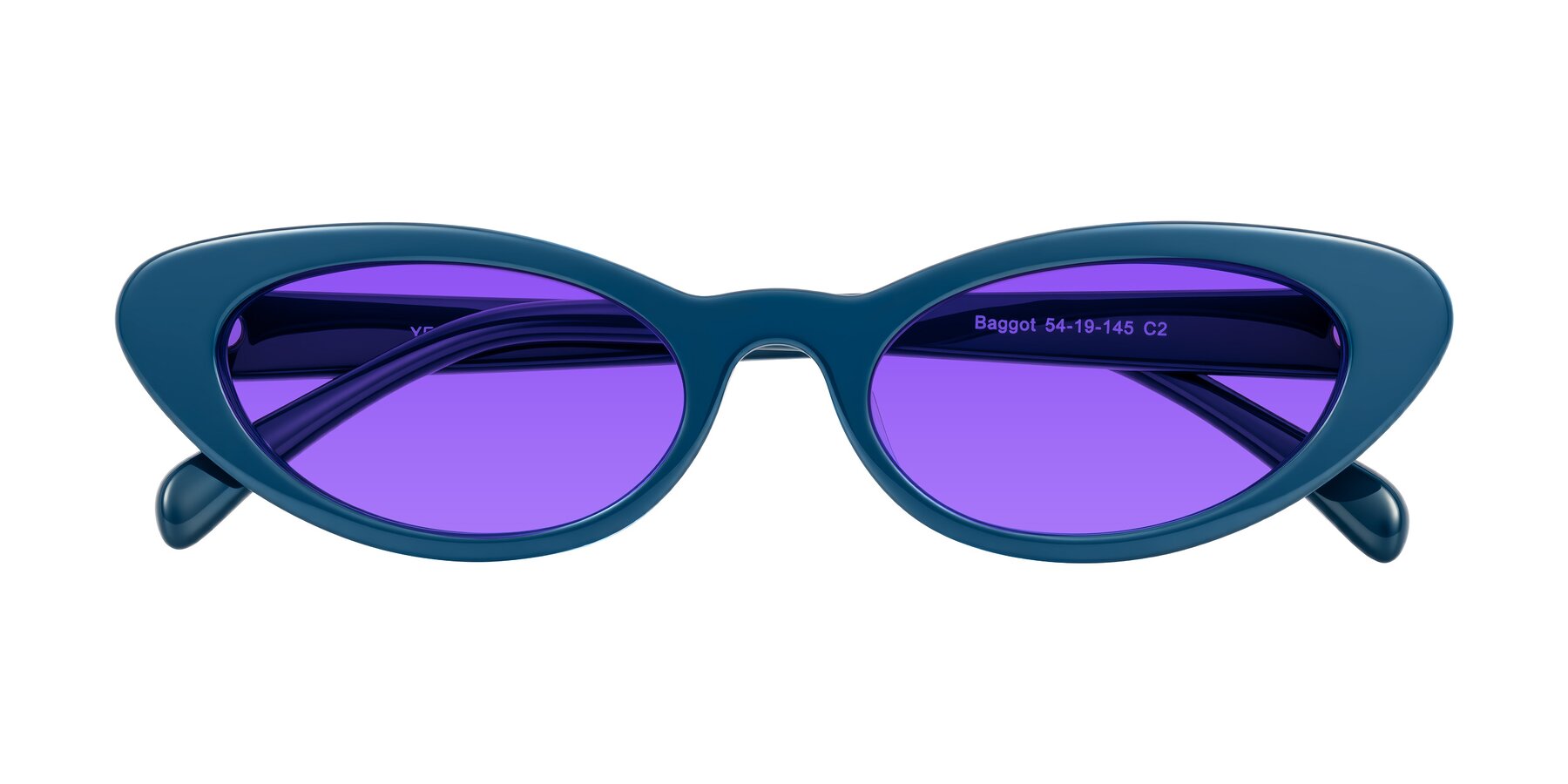 Folded Front of Baggot in Yale Blue with Purple Tinted Lenses