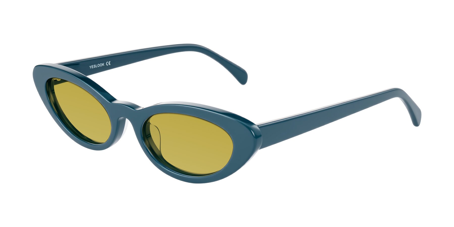 Angle of Baggot in Peacock Blue with Champagne Tinted Lenses