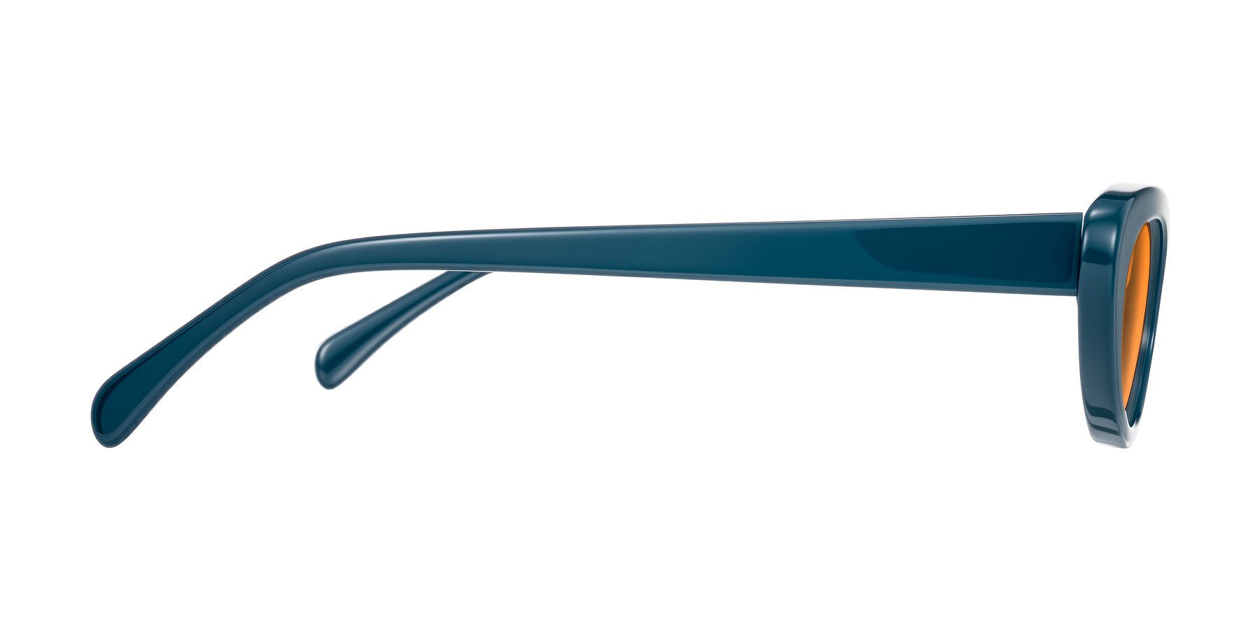 Side of Baggot in Peacock Blue with Orange Tinted Lenses