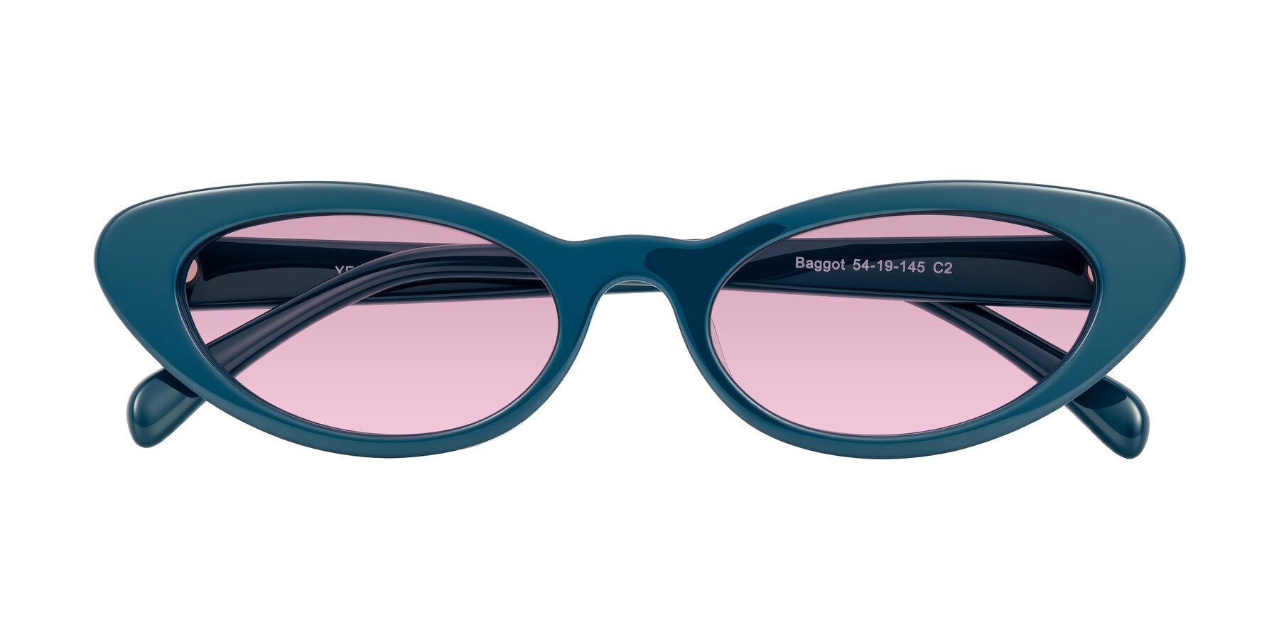 Folded Front of Baggot in Peacock Blue with Light Wine Tinted Lenses