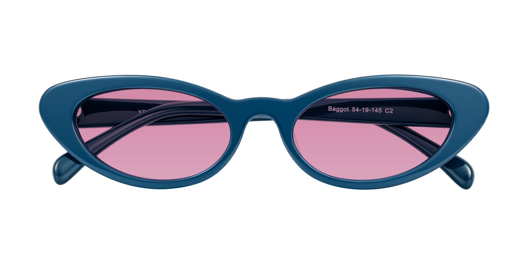 Folded Front of Baggot in Yale Blue with Medium Wine Tinted Lenses