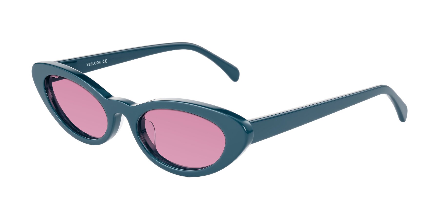 Angle of Baggot in Peacock Blue with Medium Wine Tinted Lenses