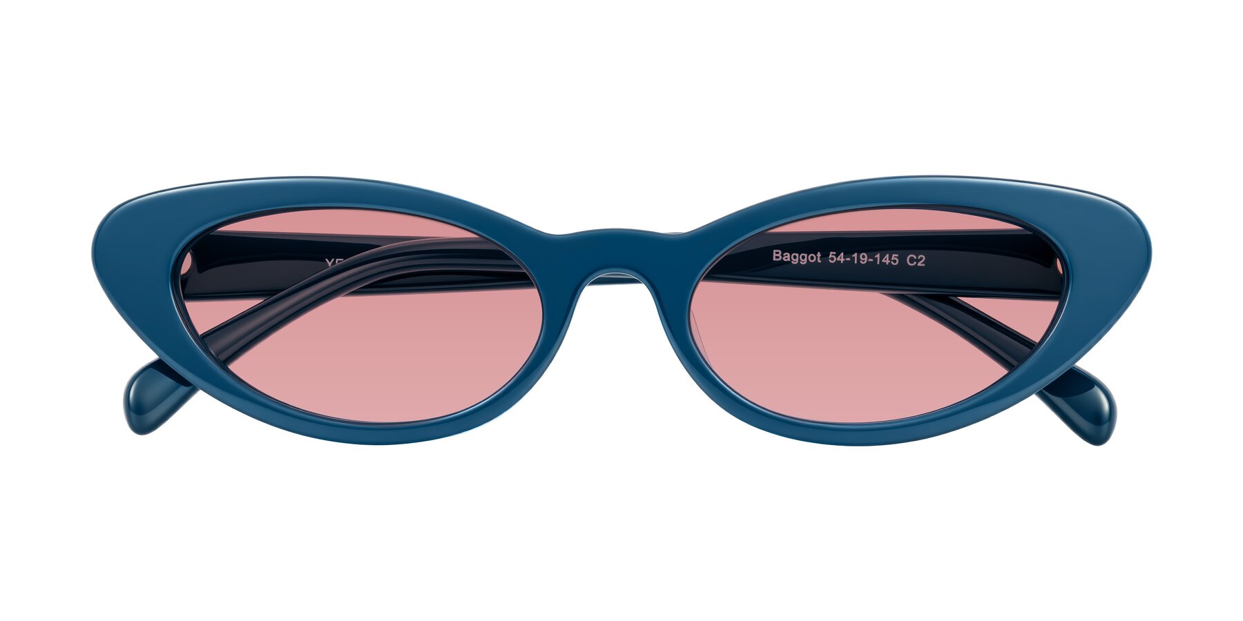 Folded Front of Baggot in Yale Blue with Medium Garnet Tinted Lenses