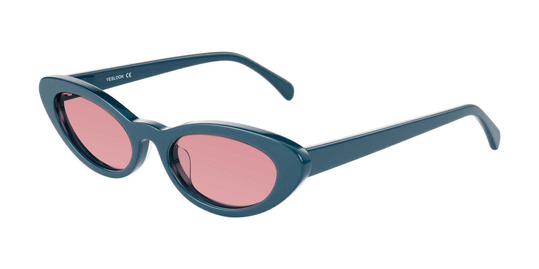 Angle of Baggot in Peacock Blue with Medium Garnet Tinted Lenses